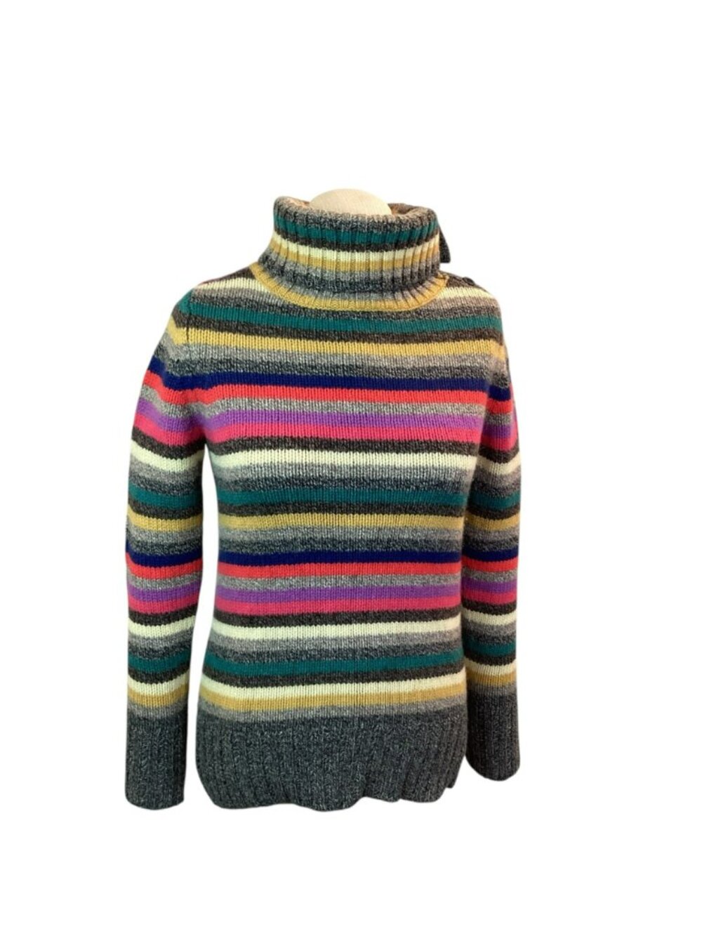 Vintage Gap Retro Y2K Sweater Medium Striped Knit Turtleneck Lambswool - Picture 3 of 11